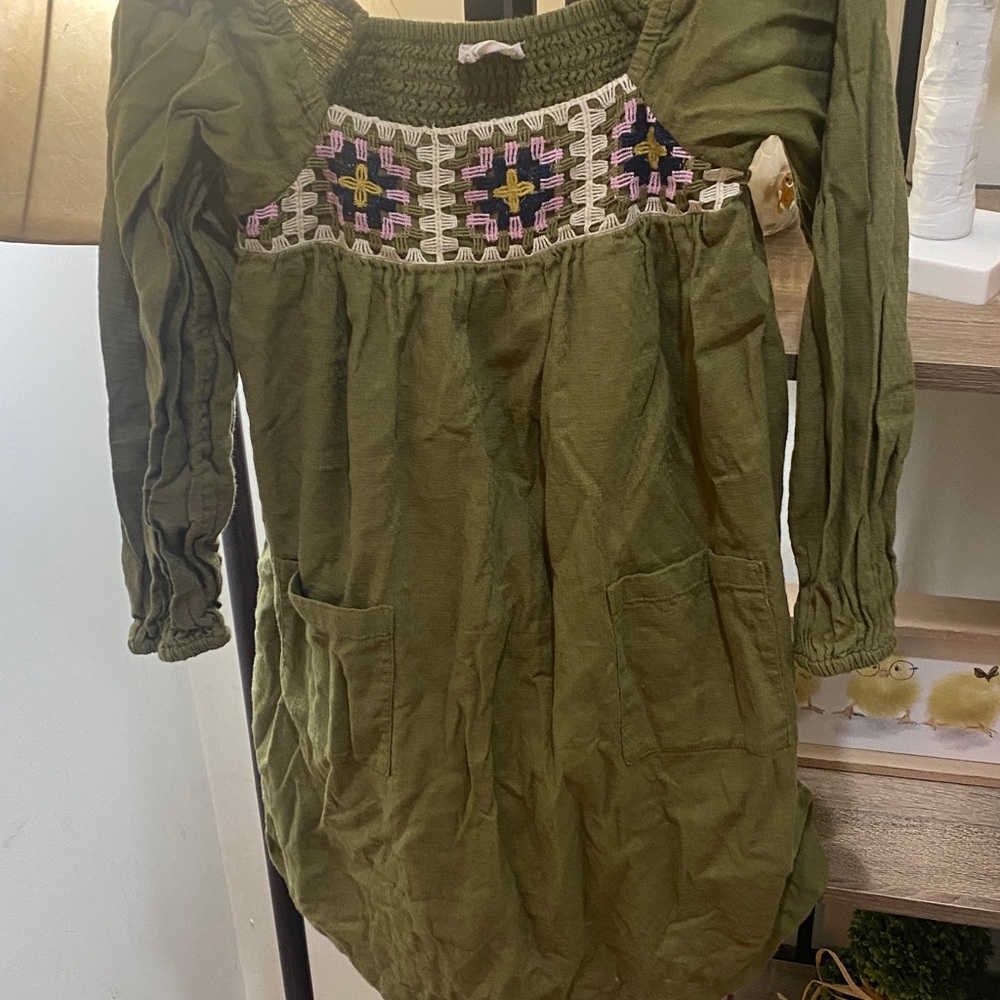 Fat Face Olive Green Embroidered Pocket Dress